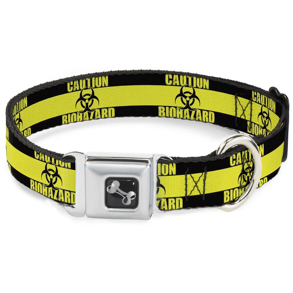 Dog Bone Seatbelt Buckle Collar - CAUTION BIOHAZARD Black/Yellow by Buckle-Down