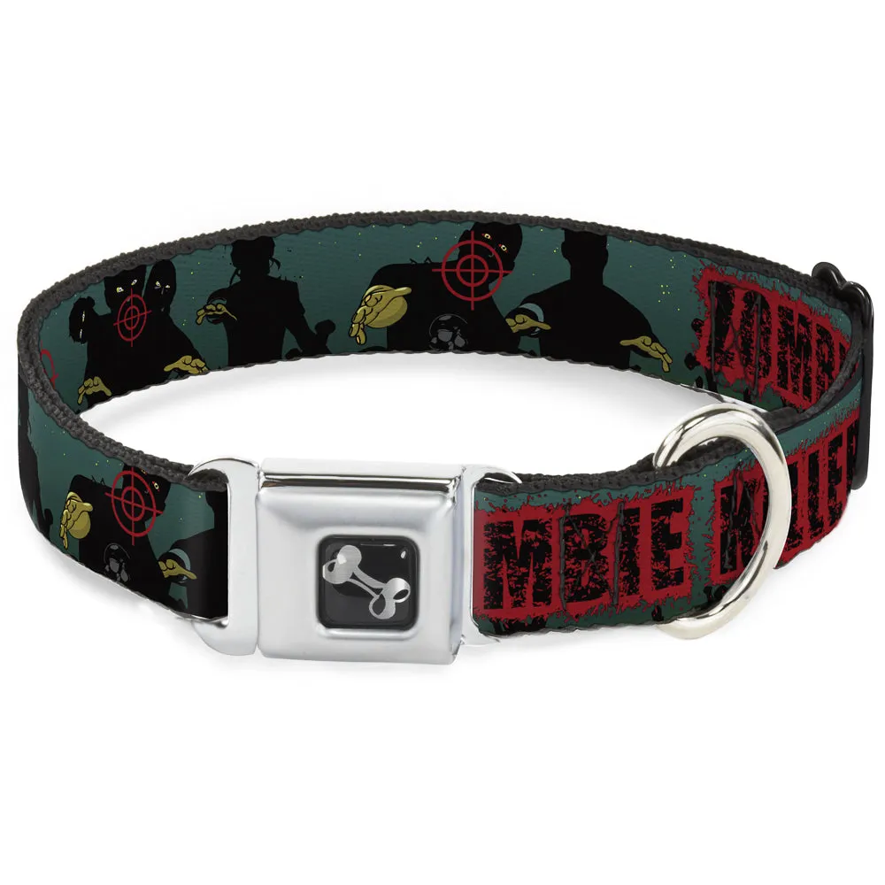 Dog Bone Seatbelt Buckle Collar - ZOMBIE KILLER Zombie March Green/Red/Black by Buckle-Down