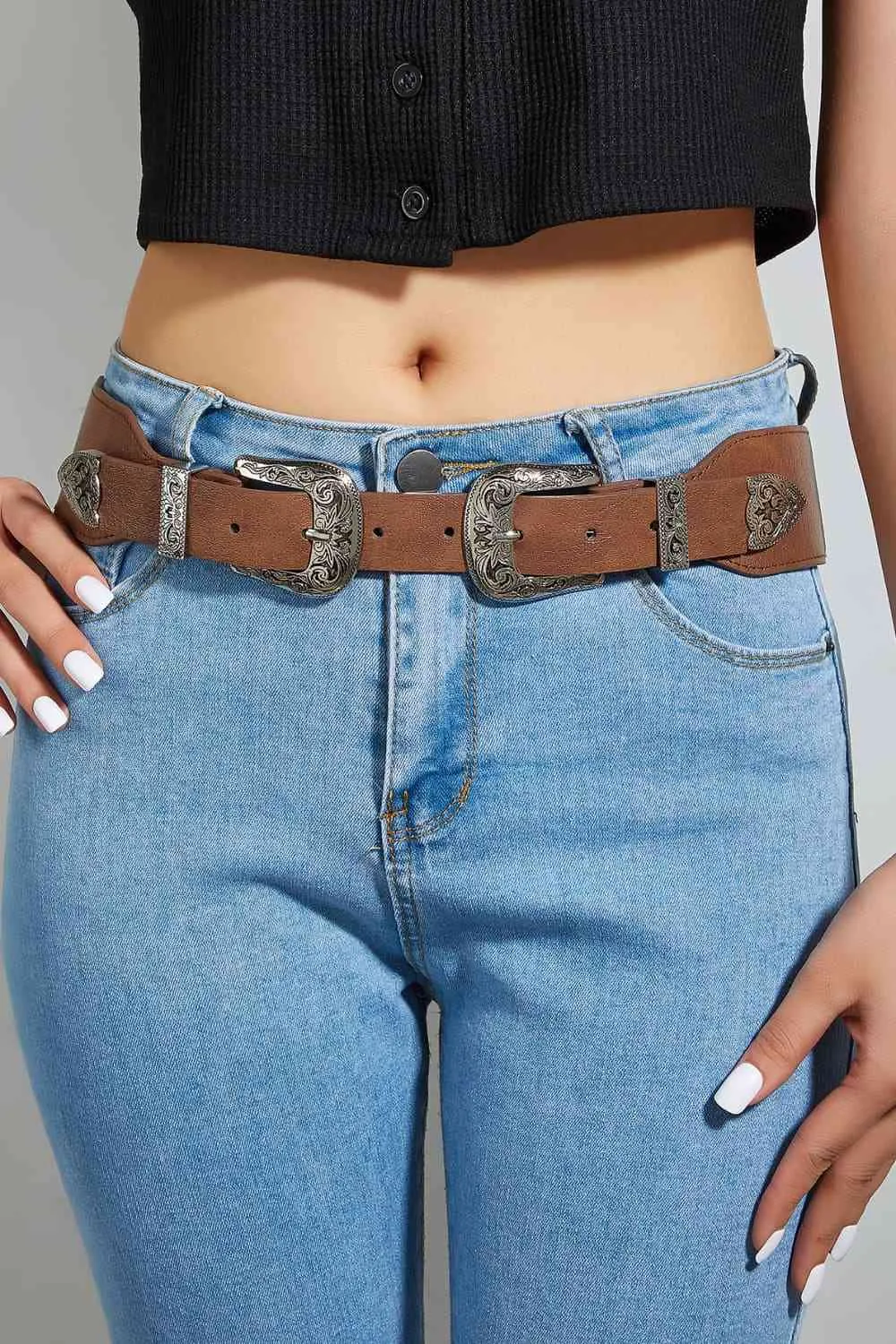 Double Buckle PU Leather Belt