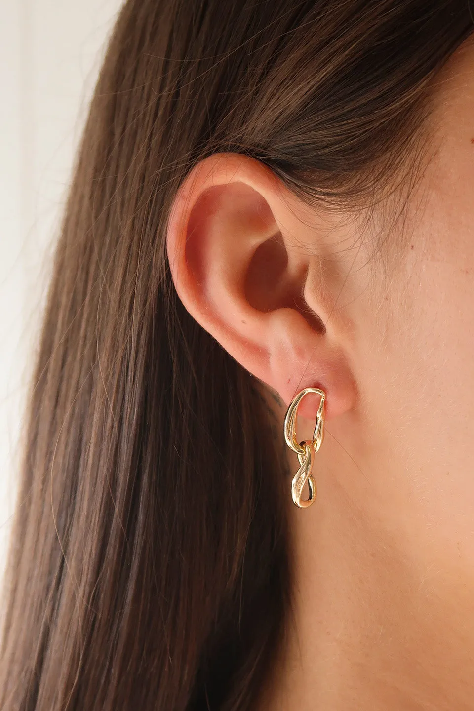 Double Link Twist Gold Stud Earrings