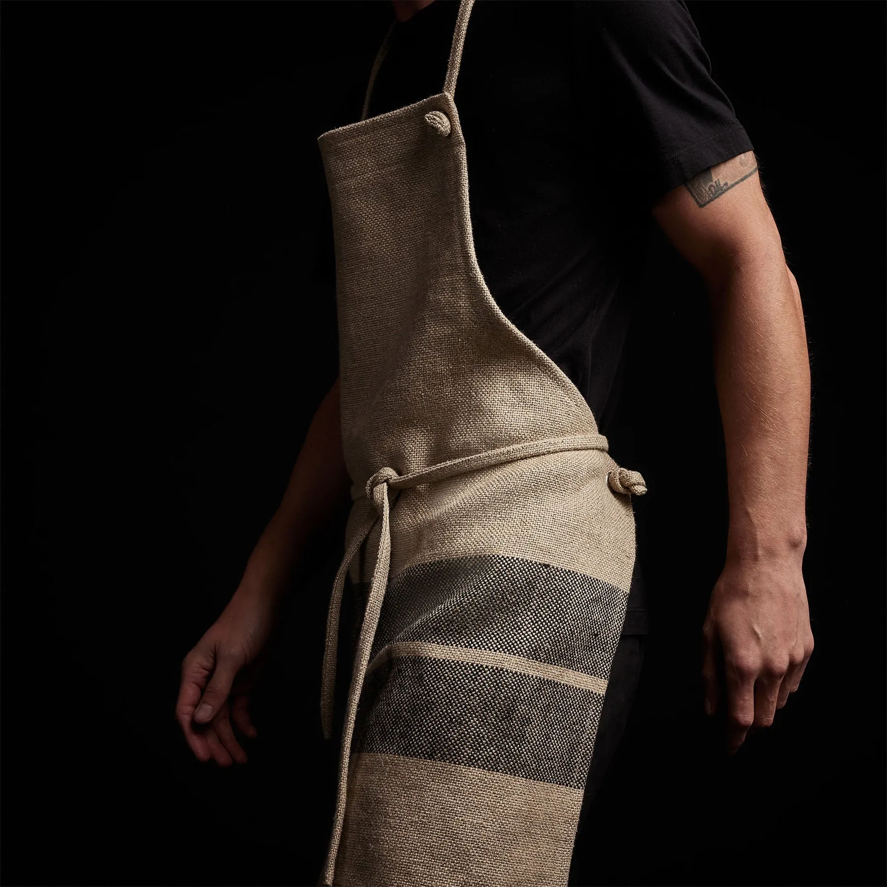 Double Stripe Chef's Apron - Beige/Black