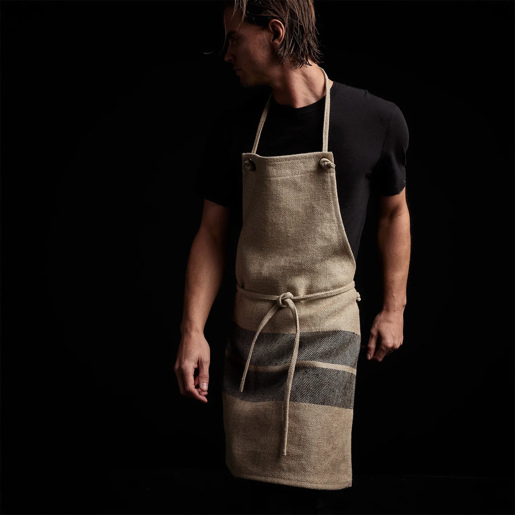 Double Stripe Chef's Apron - Beige/Black