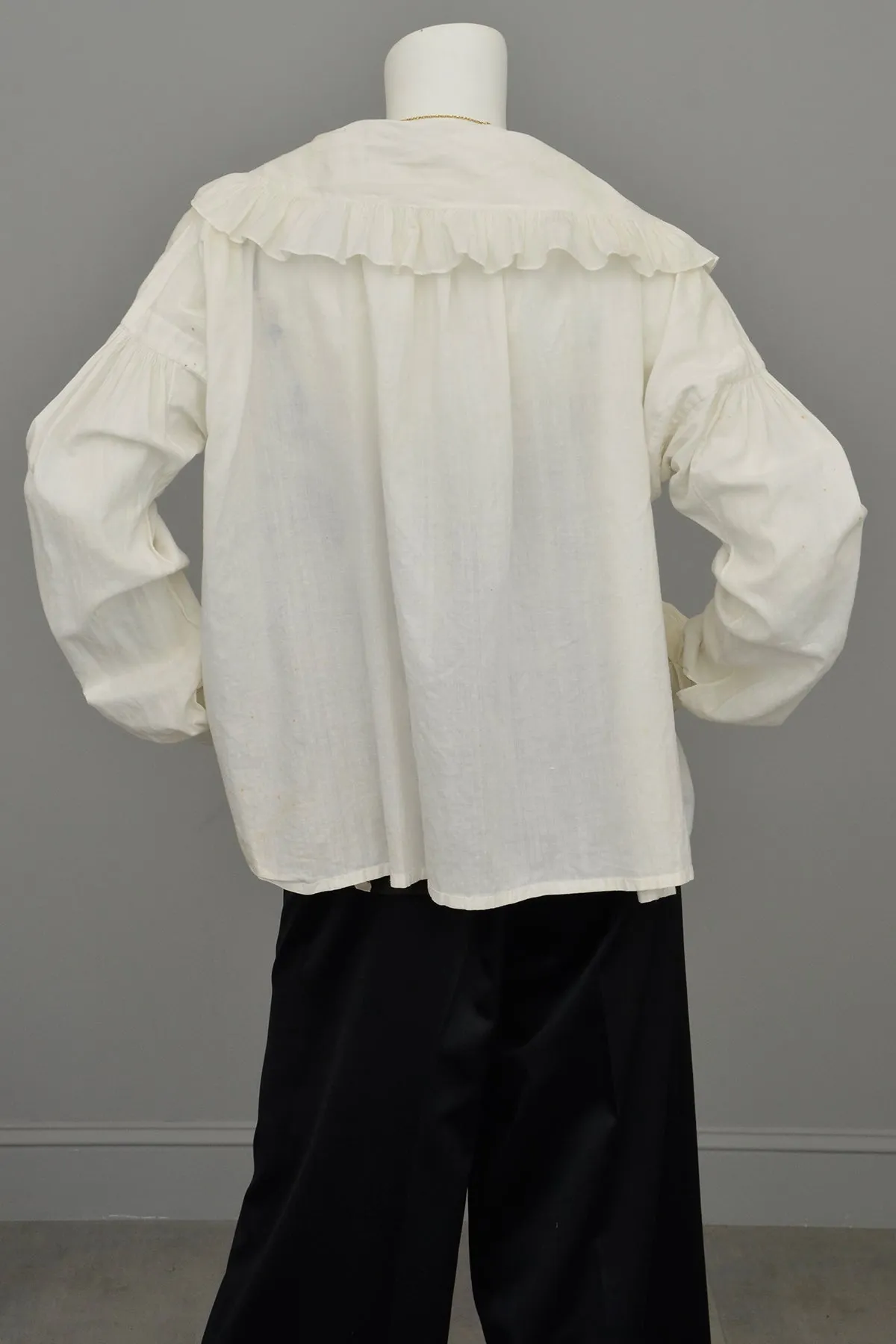 Edwardian White Blouse Smock w Ruffles Puffy Sleeves