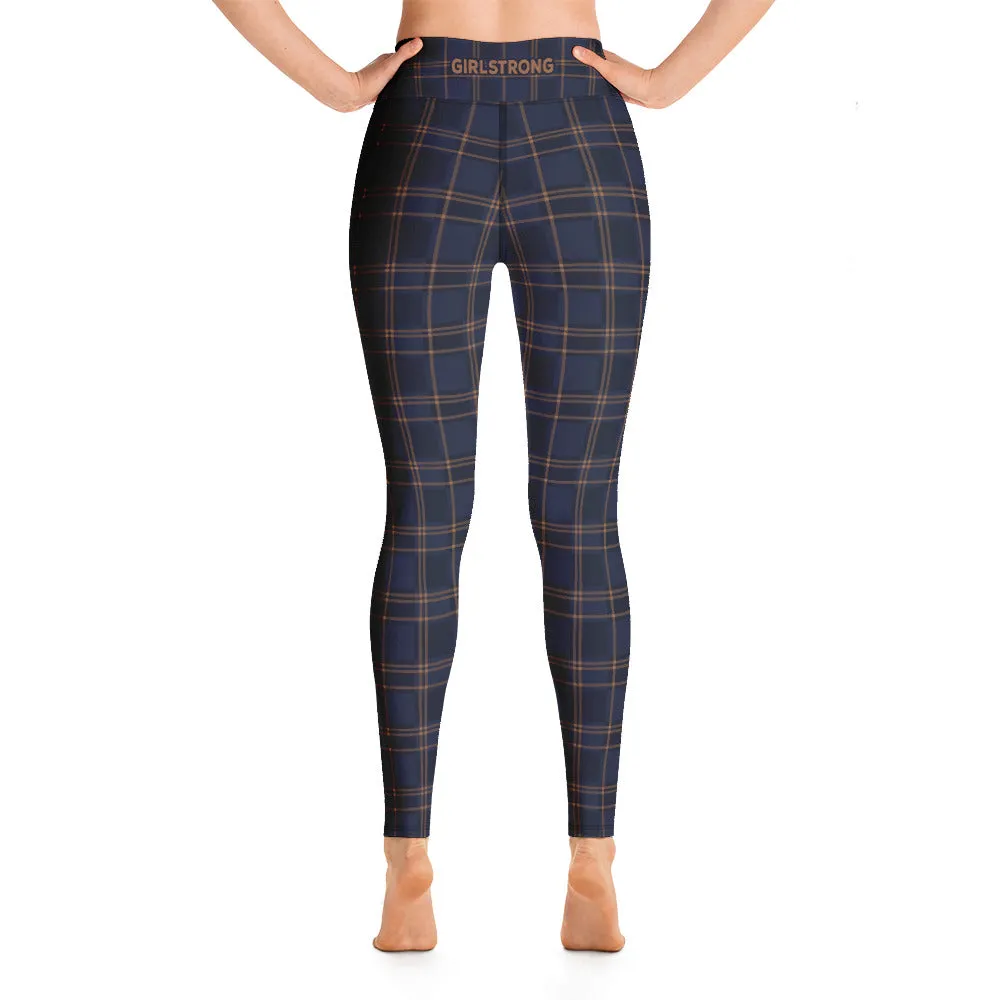 ELEVATED ESSENTIALS, BOOTY BOOSTING HIGH WAISTBAND LEGGING VINTAGE PLAID NAVY AND BLACK