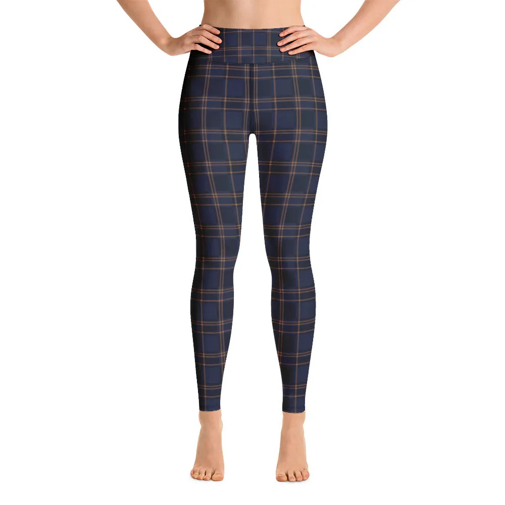 ELEVATED ESSENTIALS, BOOTY BOOSTING HIGH WAISTBAND LEGGING VINTAGE PLAID NAVY AND BLACK