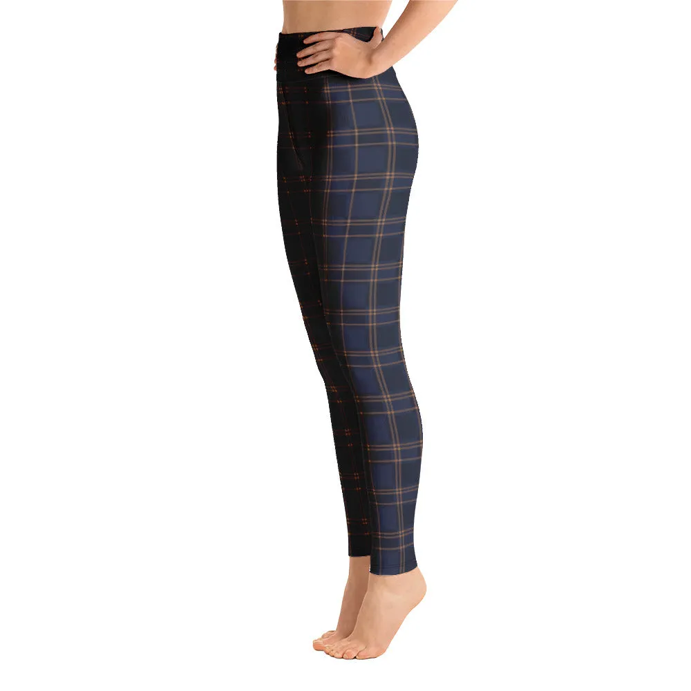 ELEVATED ESSENTIALS, BOOTY BOOSTING HIGH WAISTBAND LEGGING VINTAGE PLAID NAVY AND BLACK