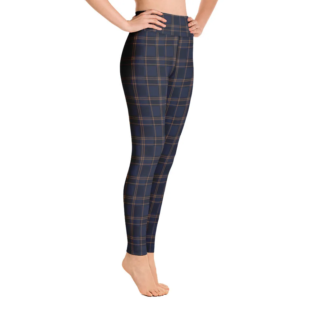 ELEVATED ESSENTIALS, BOOTY BOOSTING HIGH WAISTBAND LEGGING VINTAGE PLAID NAVY AND BLACK