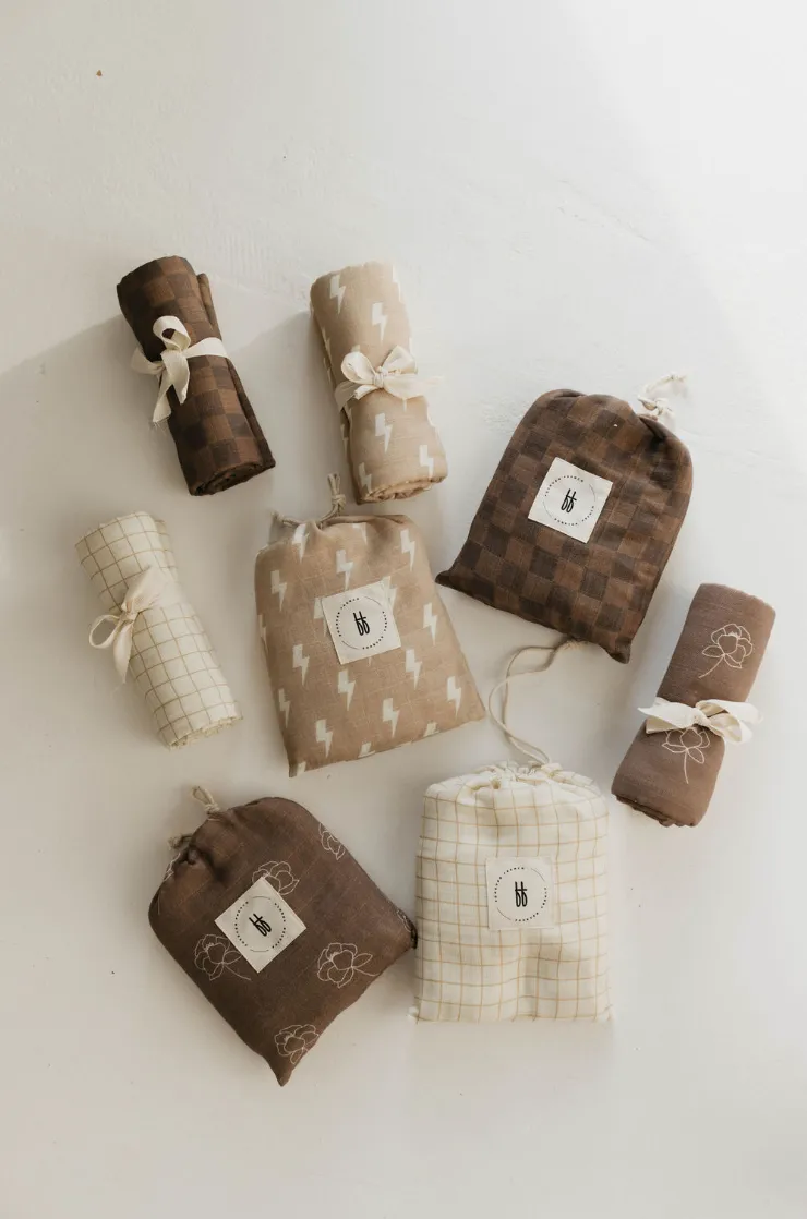 Faded Brown Checker  | Muslin Swaddle (Ships in 7-10 Business Days)