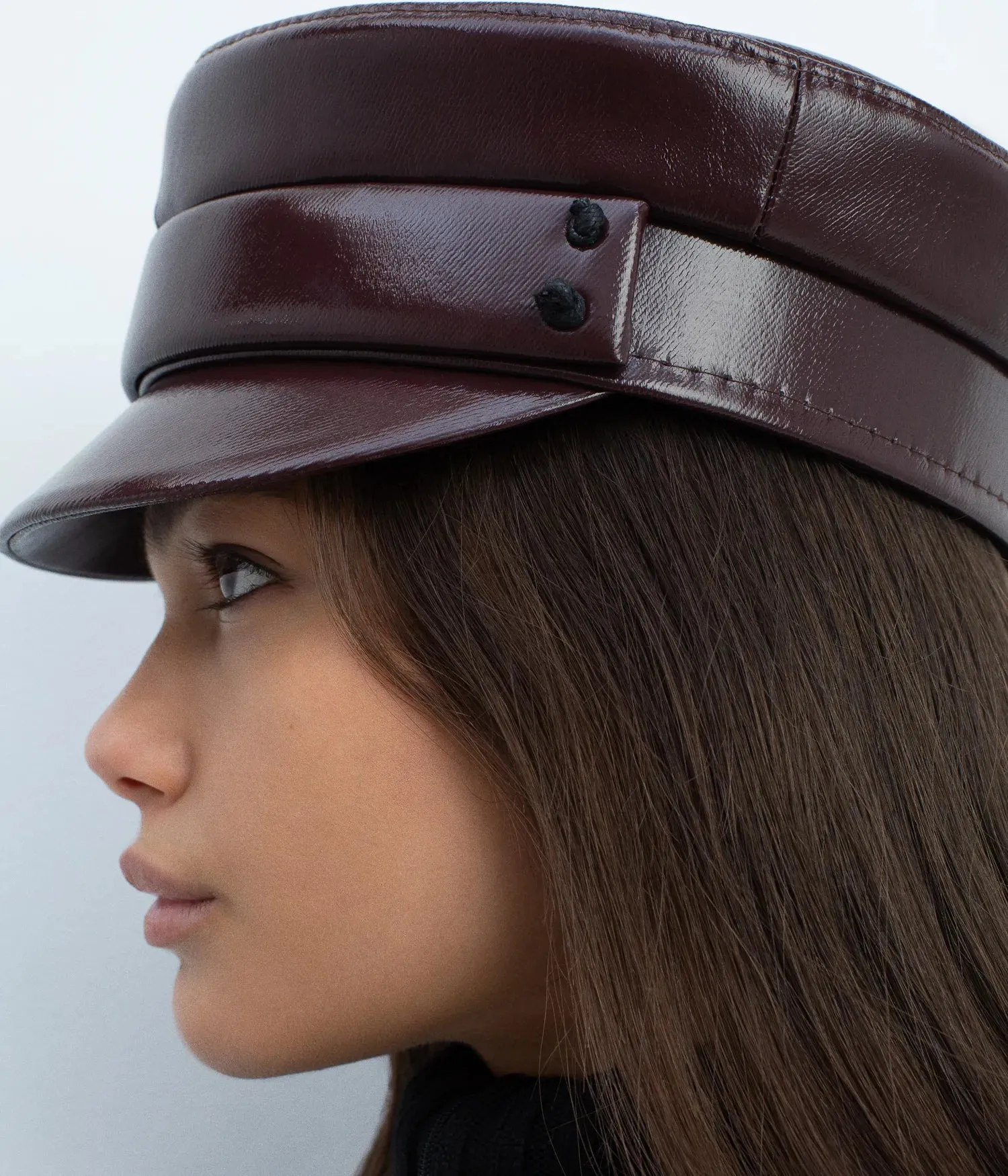 Faux-Leather Belted Baker Boy Cap