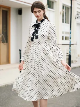 【Final Sale】Kamilah Vintage Mock Neck Balloon Sleeve Polka Dot Dress