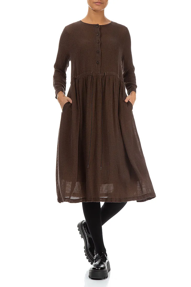 Flared Brown Mesh Silk Viscose Dress