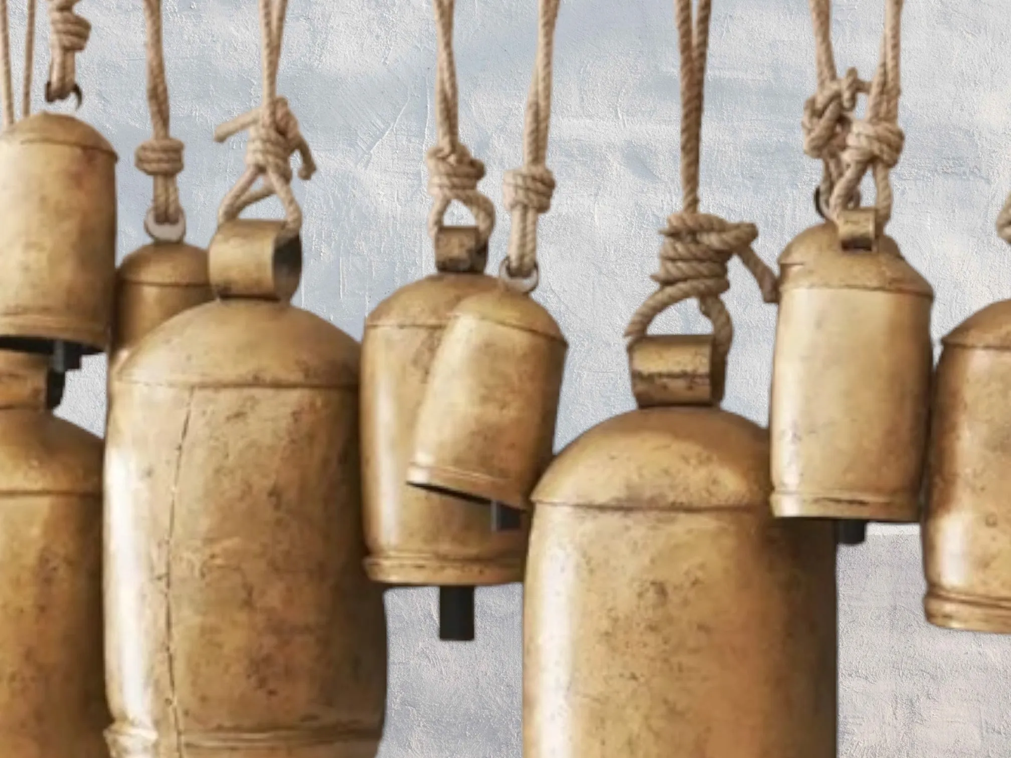 Giant Harmony Cow Bells 20 Pieces Huge Vintage Handmade Rustic Lucky Christmas Hanging Bells on Rope with Wall Hanger Stand