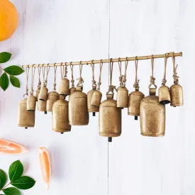 Giant Harmony Cow Bells 20 Pieces Huge Vintage Handmade Rustic Lucky Christmas Hanging Bells on Rope with Wall Hanger Stand