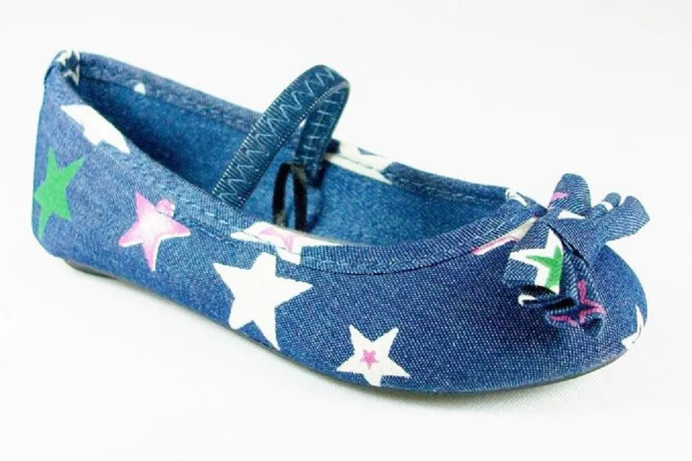 Girls Simply Petals Star Print Mary Jane Flats Starie-7575 Denim