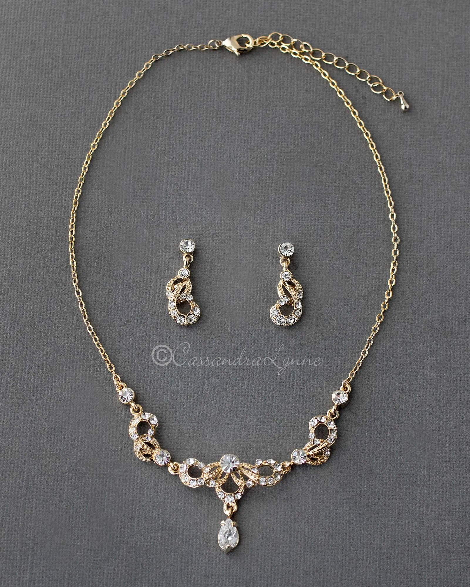 Gold Crystal Scrolls Bridal Necklace Set