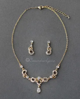 Gold Crystal Scrolls Bridal Necklace Set