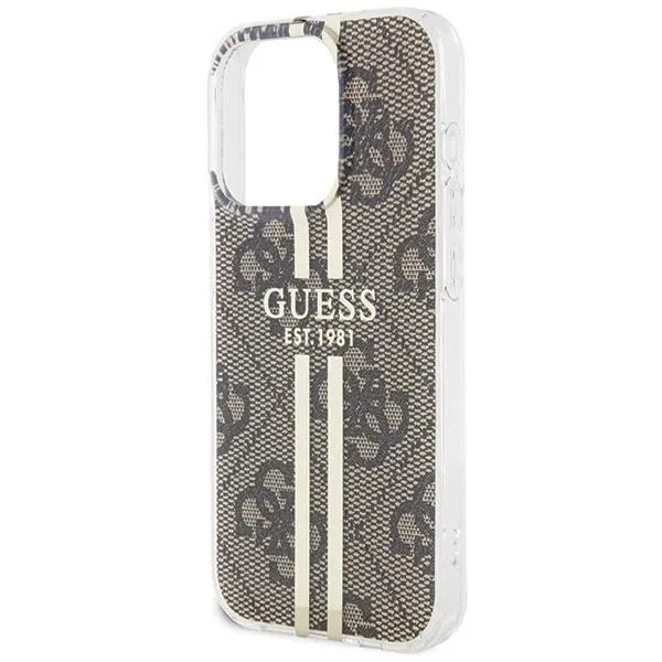 Guess IML 4G Gold Stripe Hard Case for iphone 15 Pro 6.1" Brown - GUHCP15LH4PSEGW