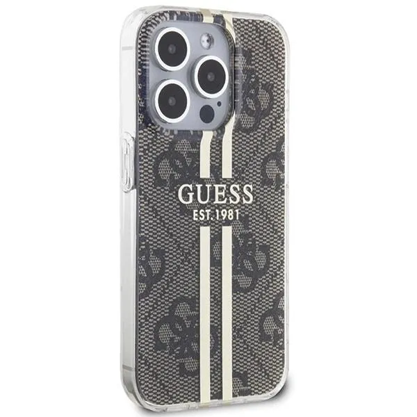 Guess IML 4G Gold Stripe Hard Case for iphone 15 Pro 6.1" Brown - GUHCP15LH4PSEGW