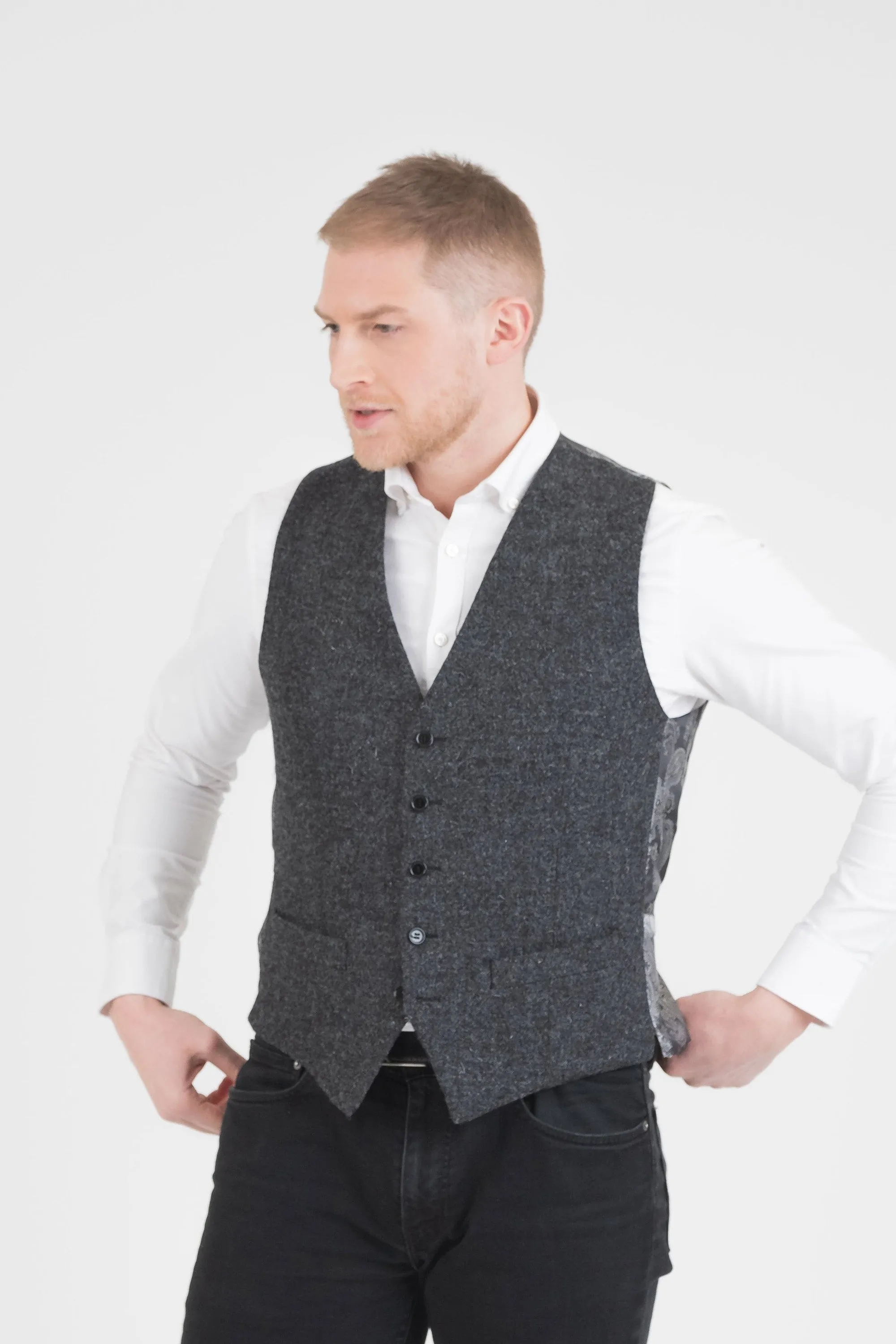 Harris Tweed Iain Waistcoat - Charcoal Melange