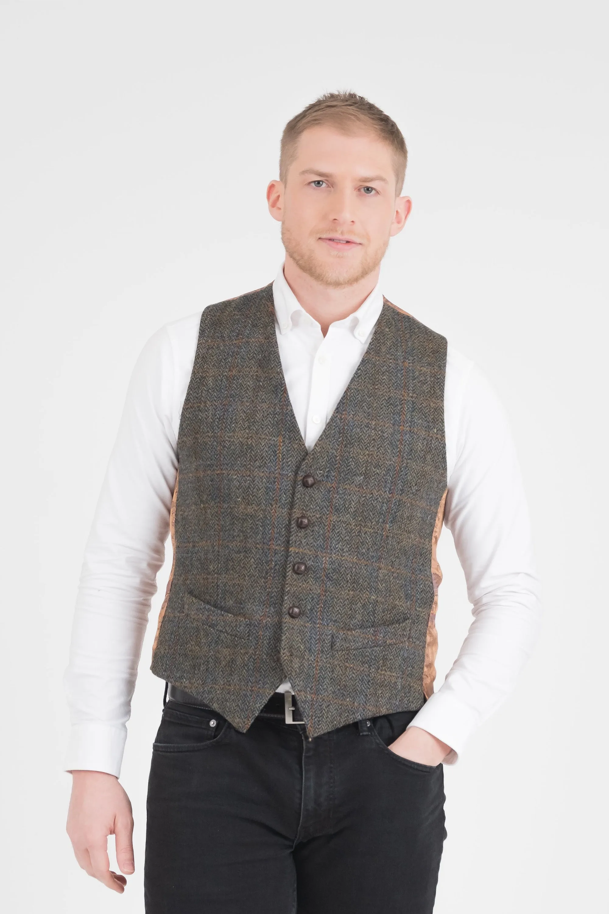 Harris Tweed Iain Waistcoat - Dark Green Check