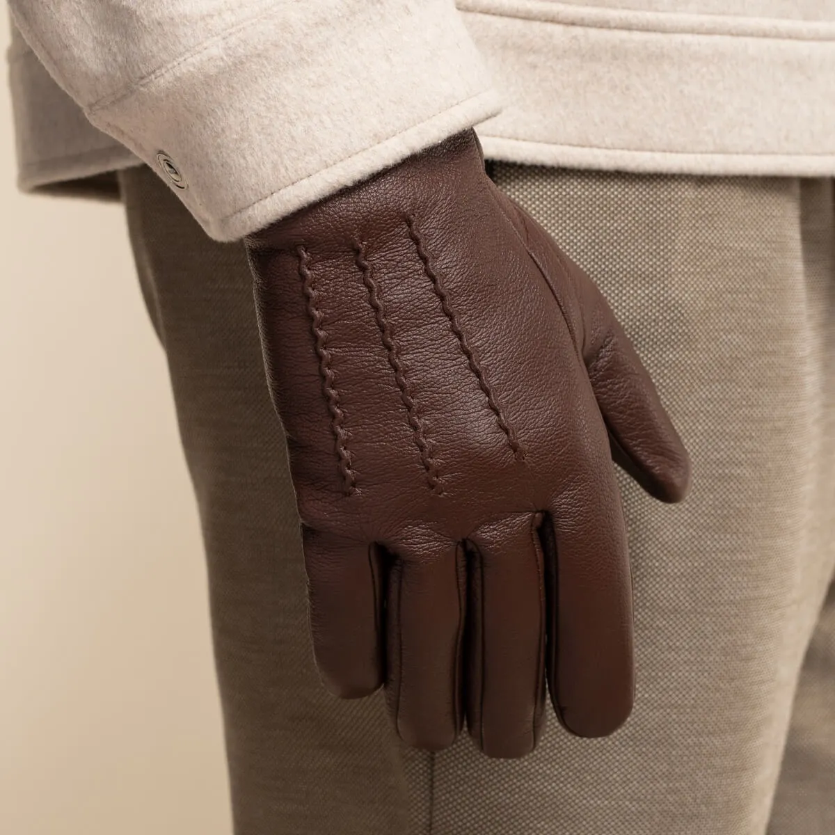 Jaxon (brown) - goatskin leather gloves with luxurious faux fur lining & touchscreen feature