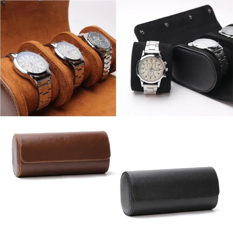 Joseph 3 Slots Solid Watch Roll Travel Leather Case