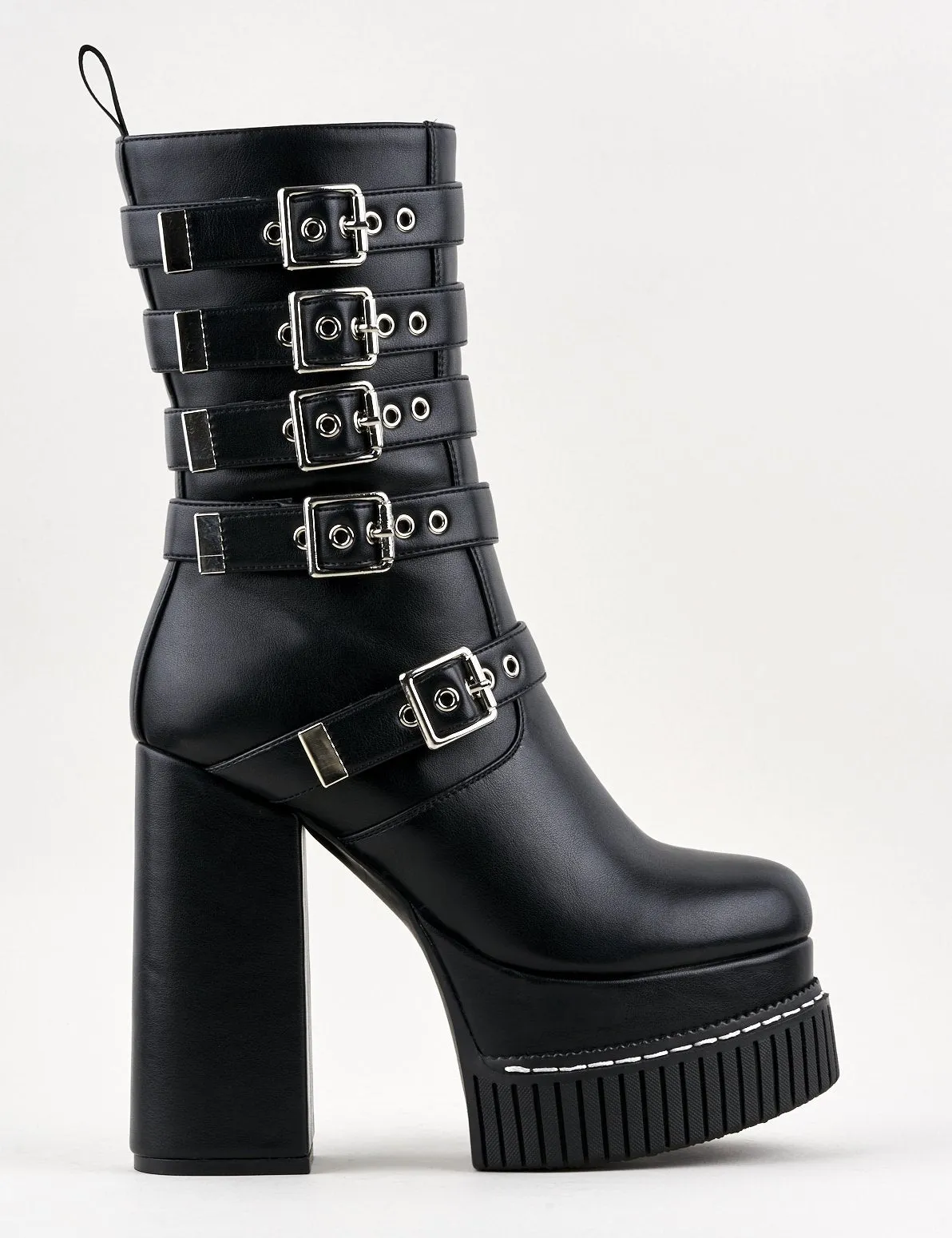 Lamoda Black Chunky Platform Buckle Heel Boots