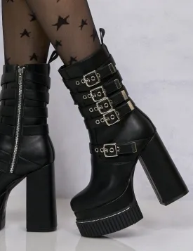 Lamoda Black Chunky Platform Buckle Heel Boots