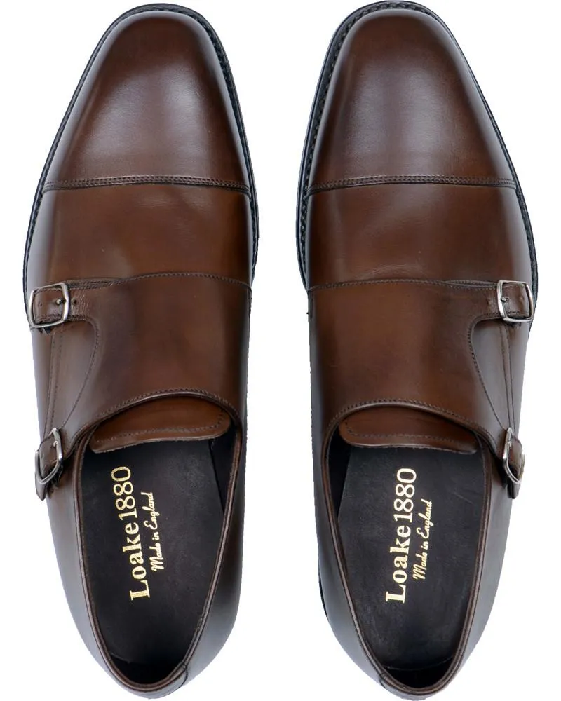 LOAKE Cannon Calf Double Buckle Monk Shoe - Dark Brown