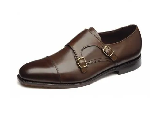 LOAKE Cannon Calf Double Buckle Monk Shoe - Dark Brown