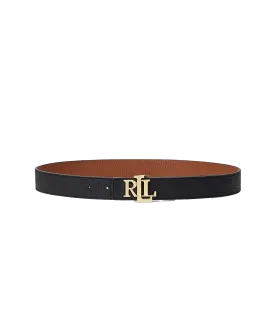 Logo Reversible Pebbled Leather Belt - Black