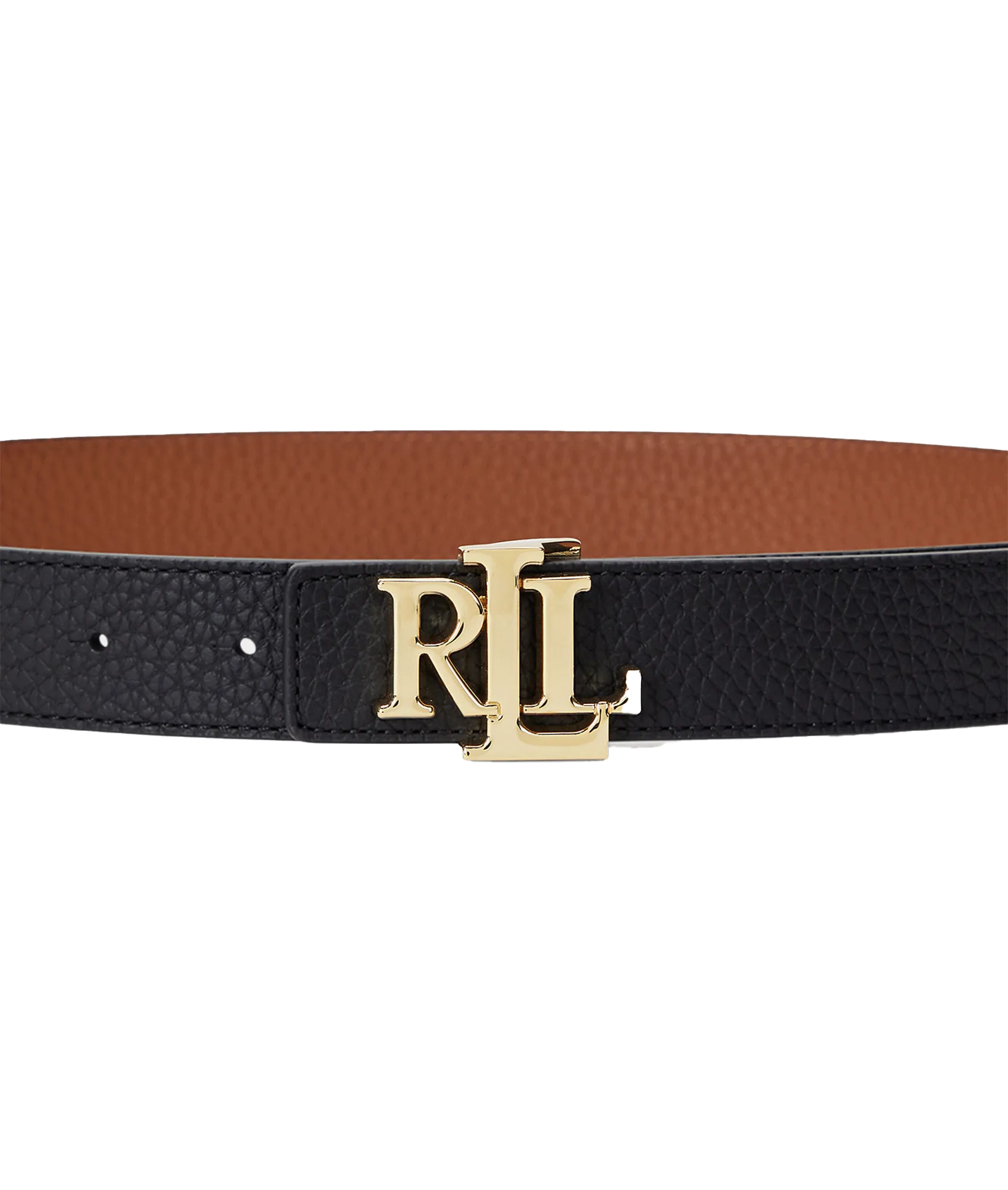 Logo Reversible Pebbled Leather Belt - Black