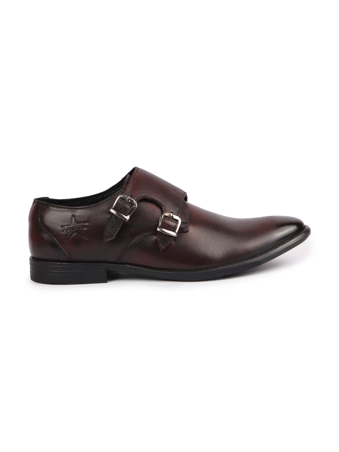 Men Brown Formal Wedding Party Genuine Leather Double Monk Strap Shoes