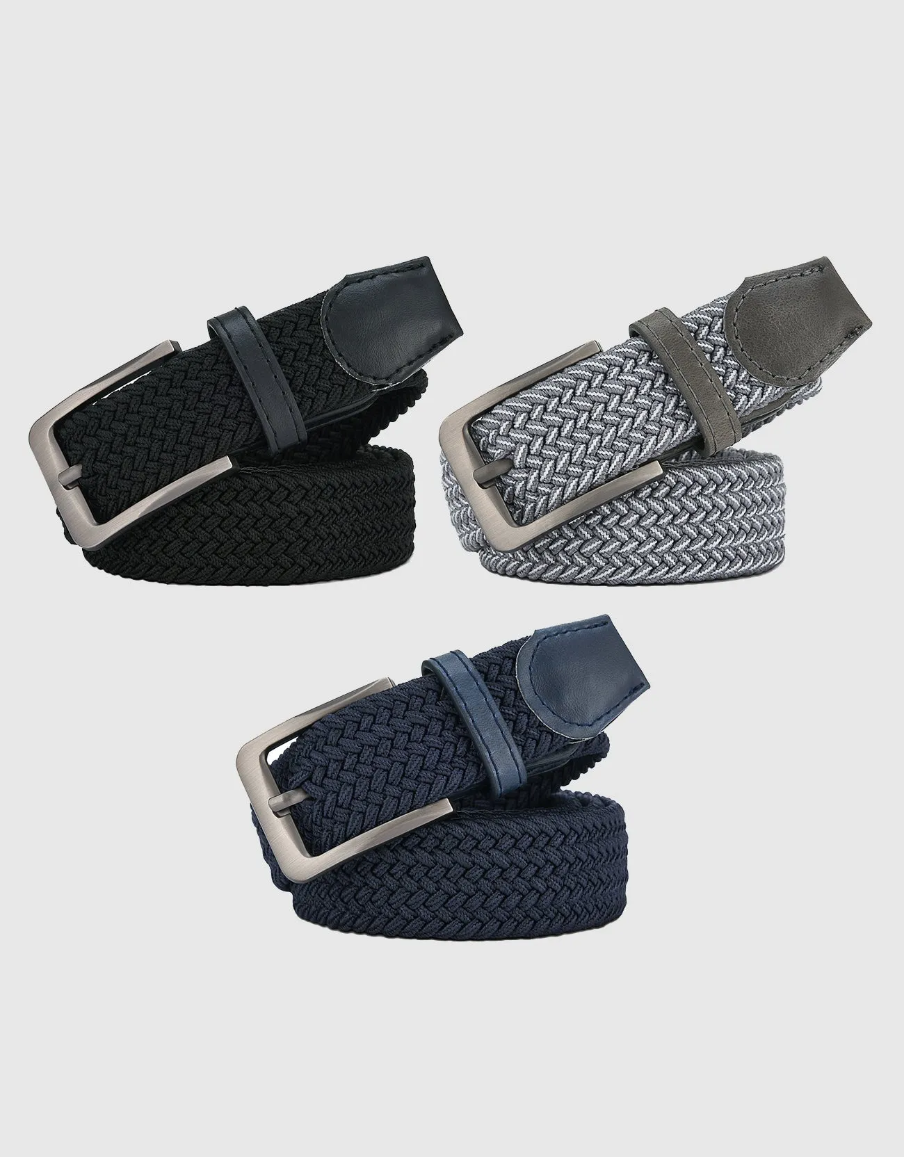 Men's Elastic Braided Stretch Belt-3 Pack