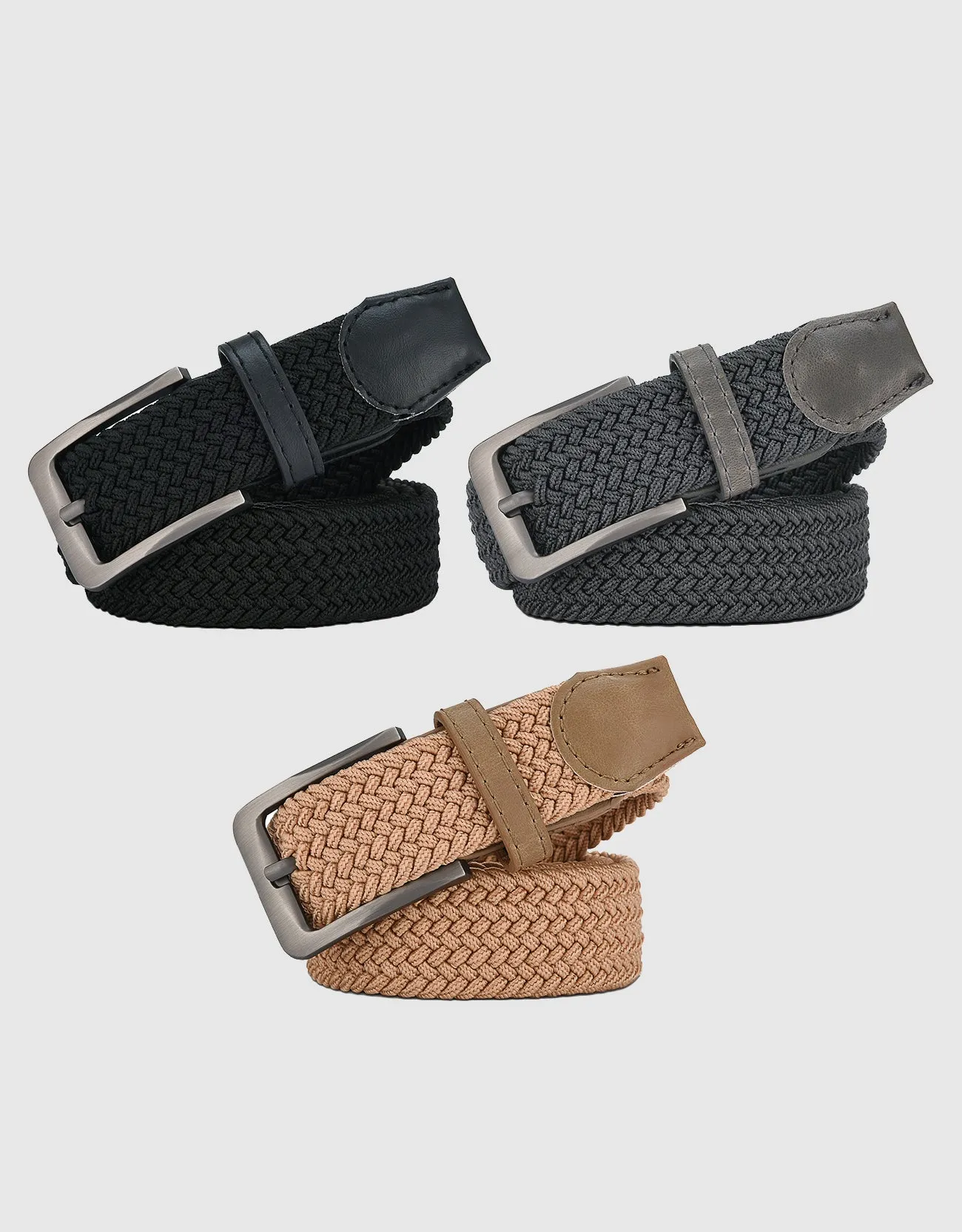 Men's Elastic Braided Stretch Belt-3 Pack