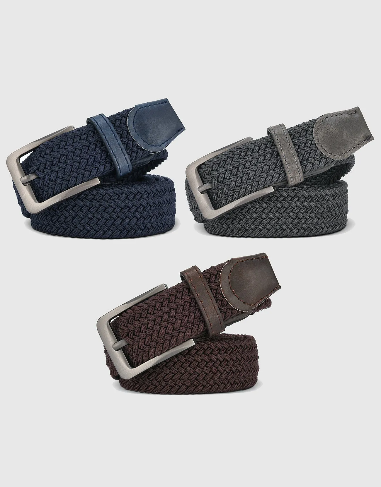 Men's Elastic Braided Stretch Belt-3 Pack