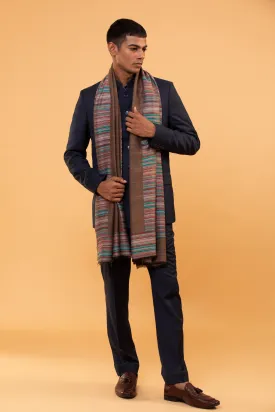 Men's Elegant Brown Stripe Shawl in Fine Wool Faux Wool Designer Wrap