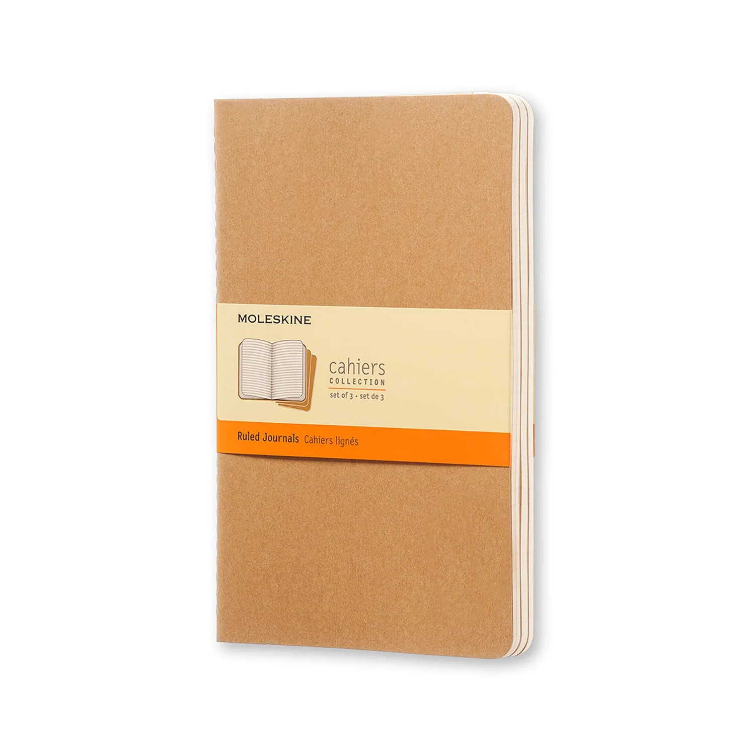 Moleskine Cahier Book - Set of 3, Large, Kraft Brown Cover, 5" x 8 1/4" (Various Styles)