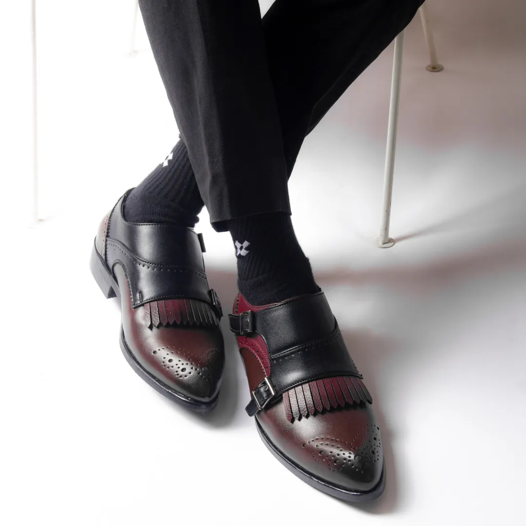 Monkstory Classic Double Monk Straps with Fringes - Tricolor