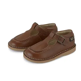 Parker T-Bar Kids Shoe Tan Burnished Leather