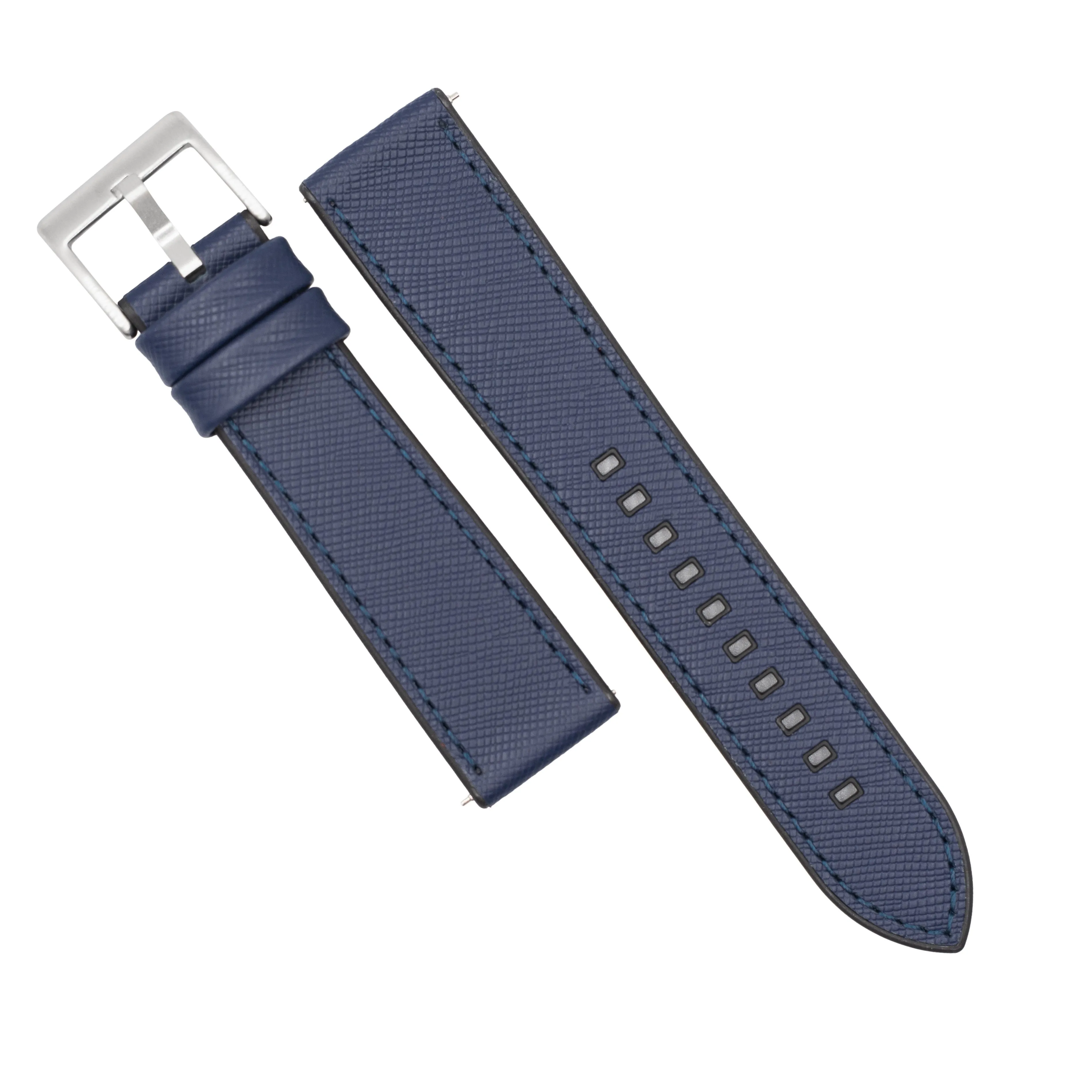 Performax Saffiano Leather FKM Rubber Hybrid Strap in Navy