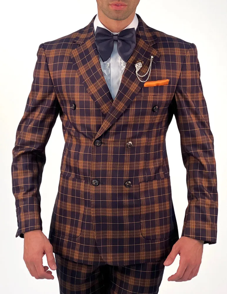 Plaid suit for men, Check #5 Brown