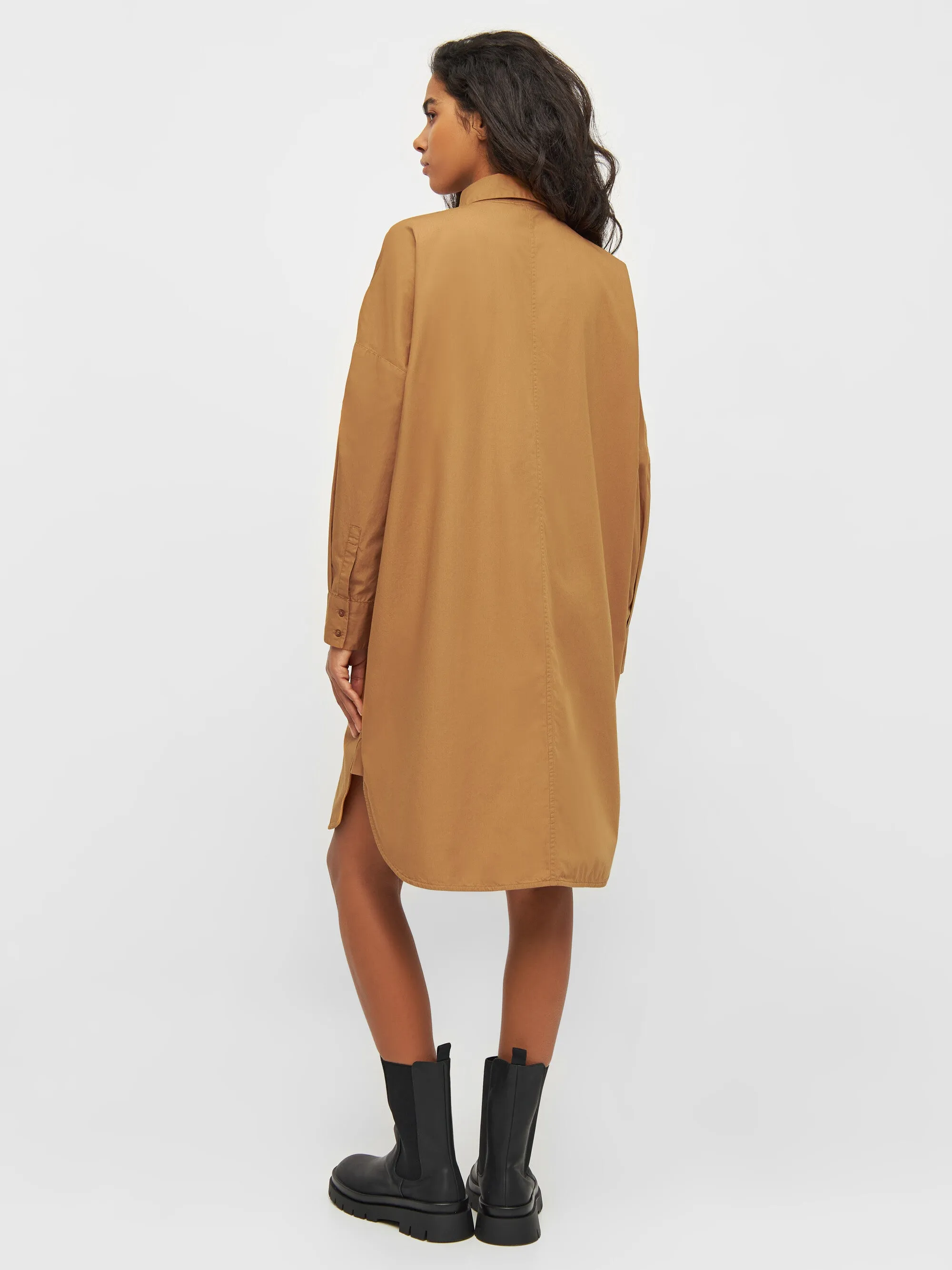 Poplin dropped shoulder shirt dress - Brown Sugar