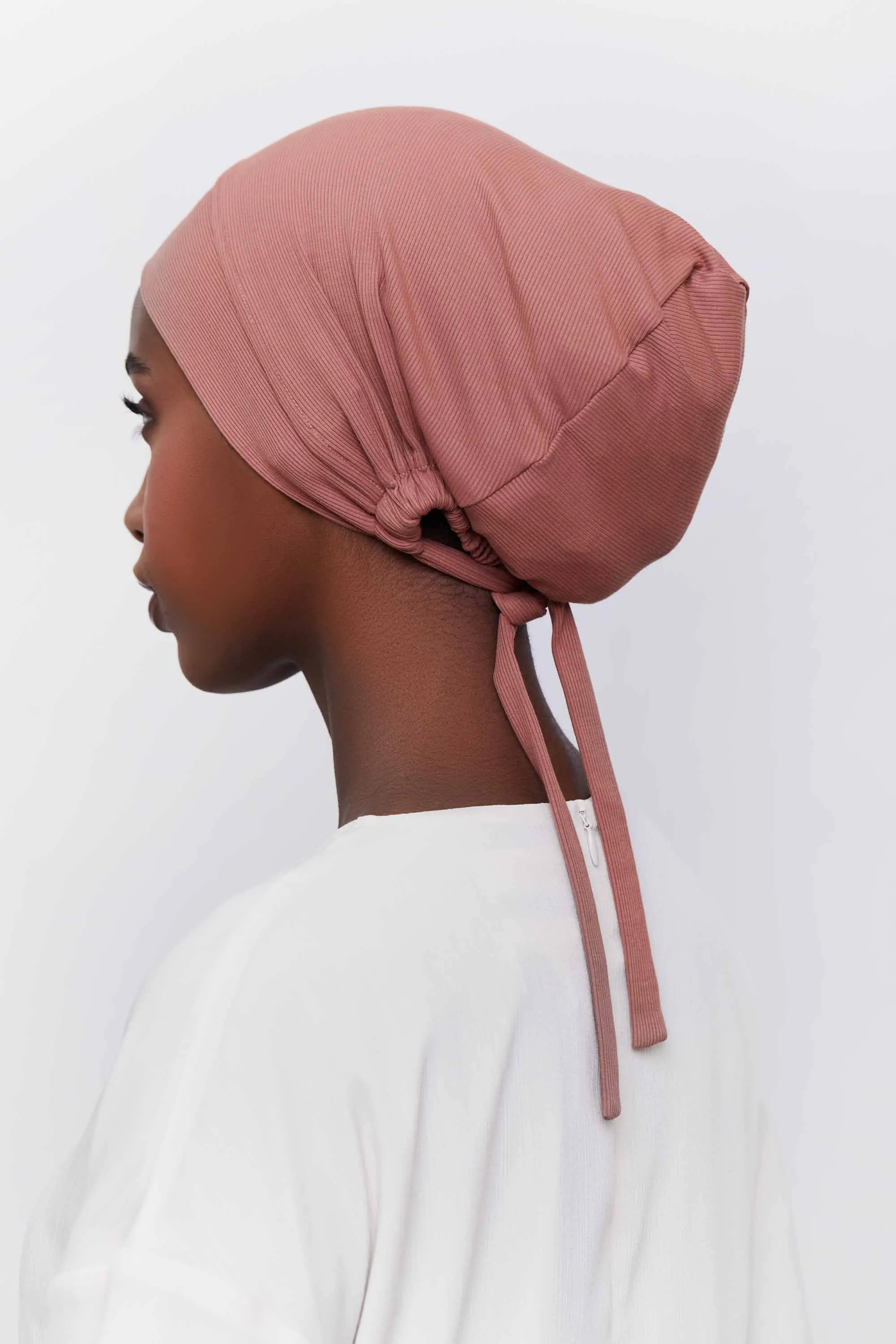 Ribbed Tie Back Undercap - Rose Brown