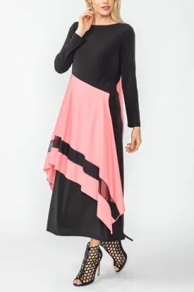 Rose Boat Neck Asymmetrical Layer Mix Dress