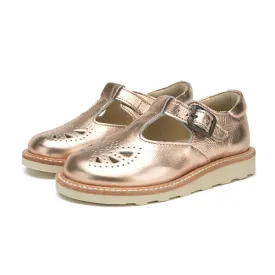 Rosie T-Bar Kids Shoe Rose Gold Leather