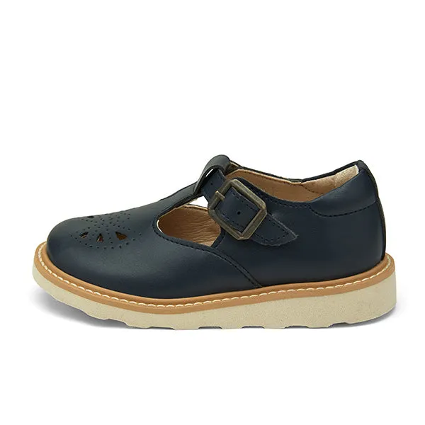 Rosie Vegan T-Bar Kids Shoe Navy Synthetic Leather