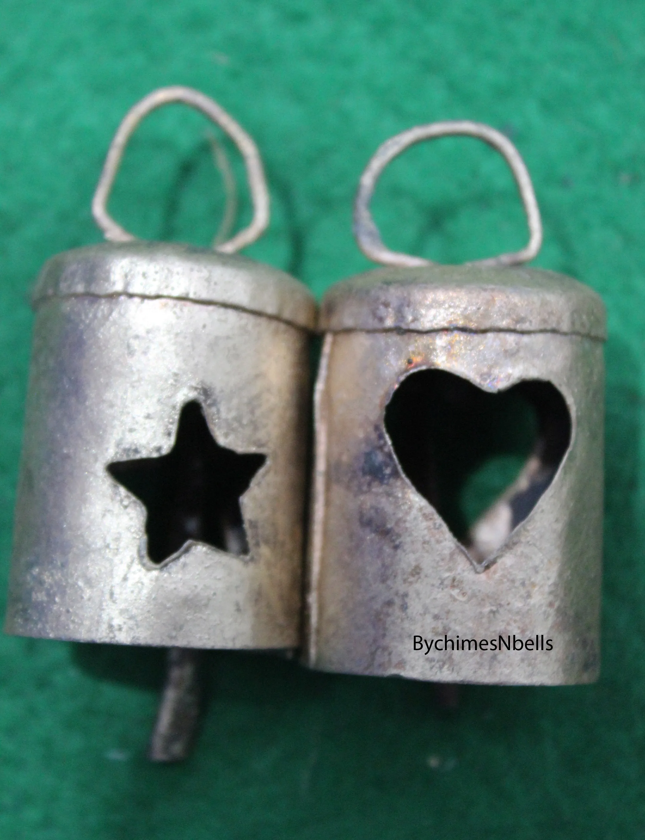 Rustic Iron Metal Tin Vintage Bells 2.5" Height with Star and Heart Cut out Chimes Craft Supplies Set of 100 Pcs