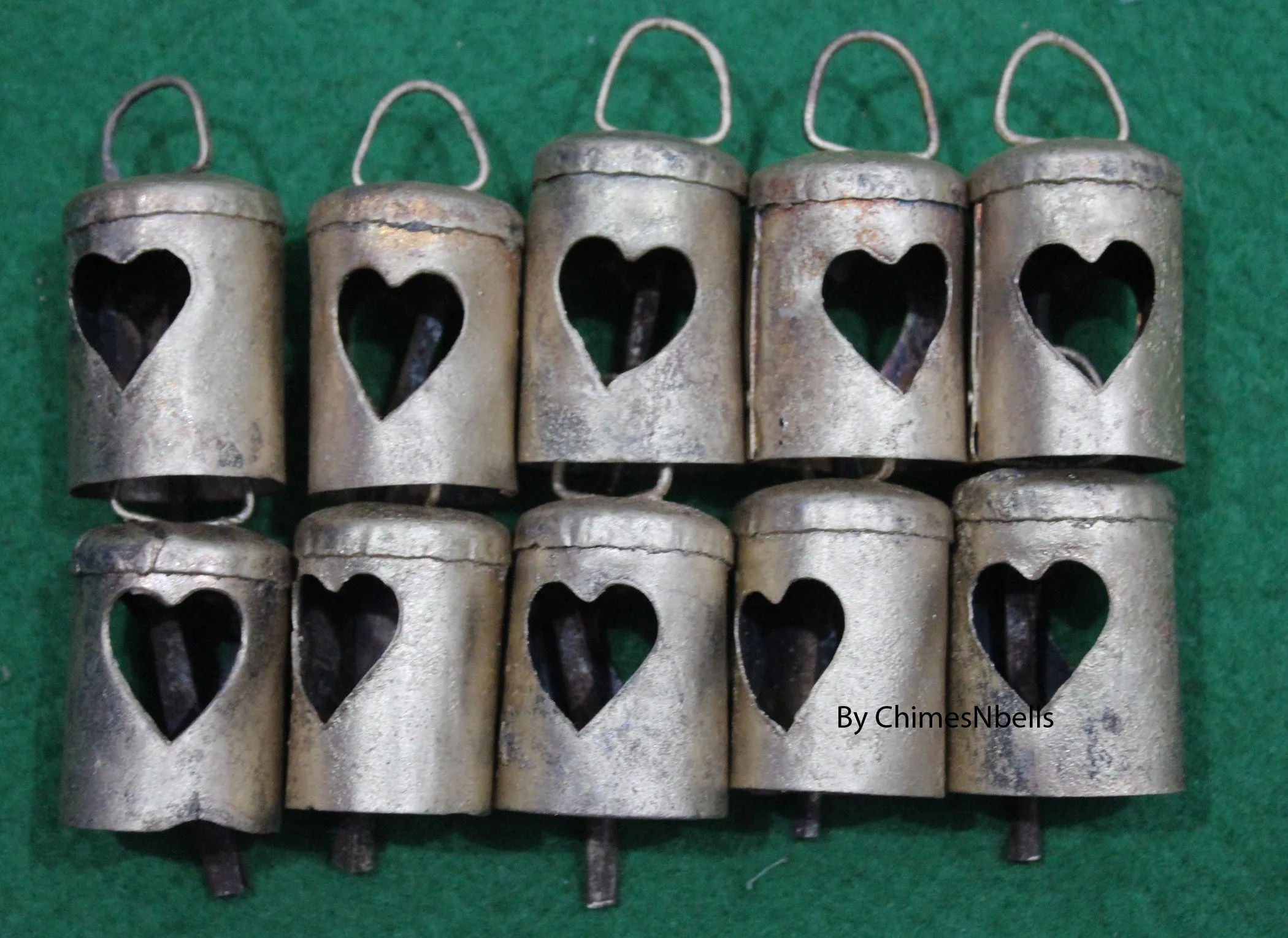 Rustic Iron Metal Tin Vintage Bells 2.5" Height with Star and Heart Cut out Chimes Craft Supplies Set of 100 Pcs