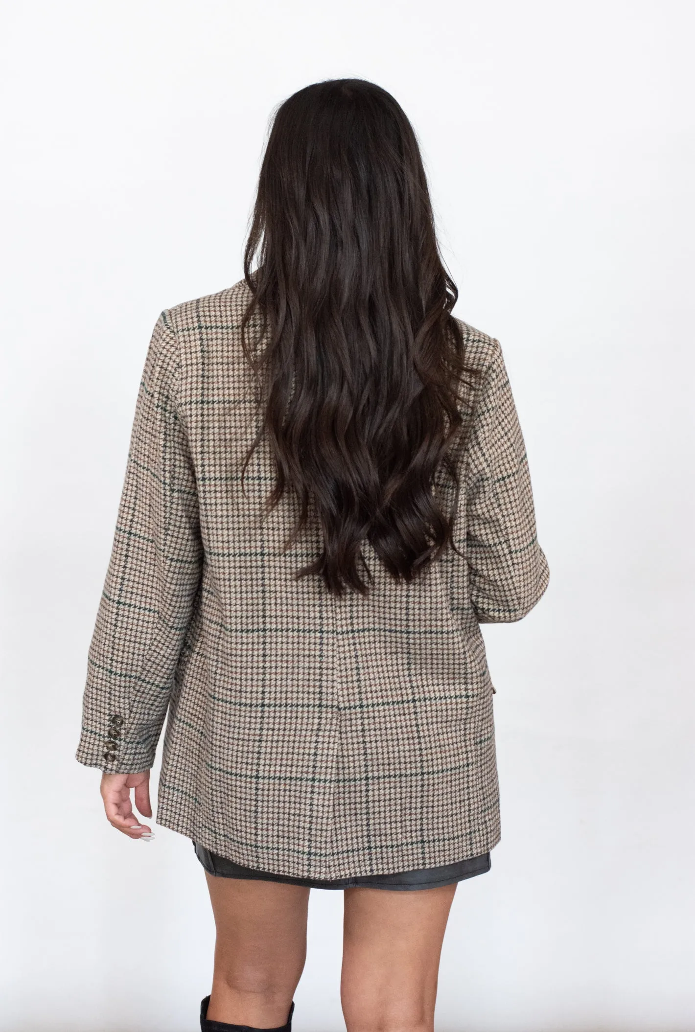 She Means Business Brown Plaid Oversized Blazer Jacket